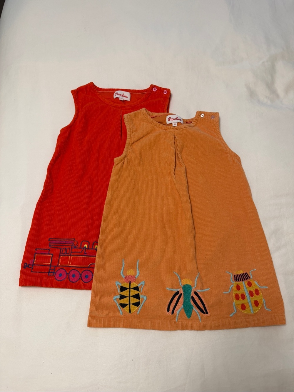 Set of 2 Piccolina Corduroy Tunic Dresses Trains and Beetles